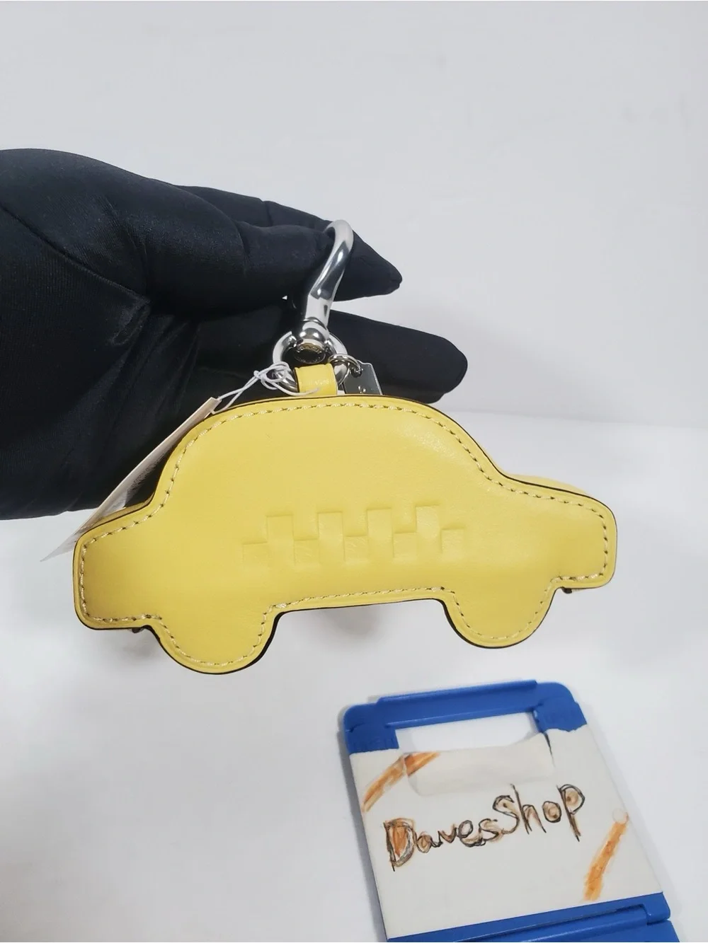 Coach Taxi Bag Charm Card Case Pouch Wallet in Silver/Yellow Smooth Leather NWT